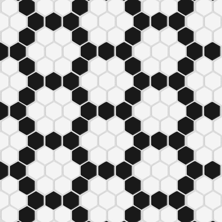Metro Hex Matte White and Black Porcelain Mosaic Tile