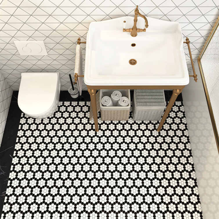 Metro Hex Matte White and Black Porcelain Mosaic Tile