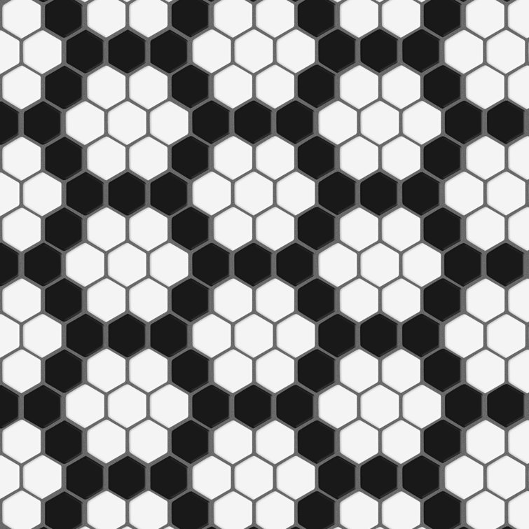 Metro Hex Matte White and Black Porcelain Mosaic Tile