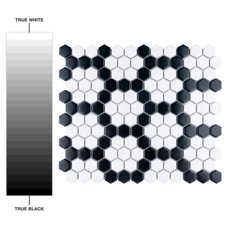 Metro Hex Matte White and Black Porcelain Mosaic Tile