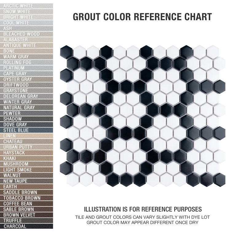 Metro Hex Matte White and Black Porcelain Mosaic Tile