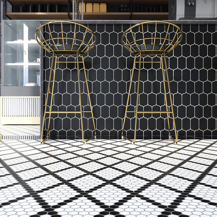 Metro Hex Matte White and Black Diamond Porcelain Mosaic Tile