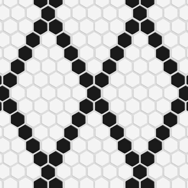 Metro Hex Matte White and Black Diamond Porcelain Mosaic Tile