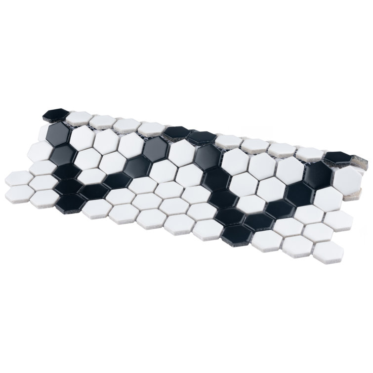 Metro Hex Matte White and Black Diamond Porcelain Mosaic Tile