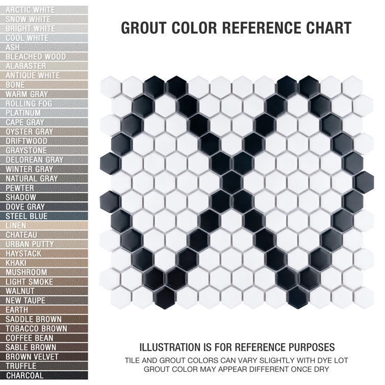 Metro Hex Matte White and Black Diamond Porcelain Mosaic Tile