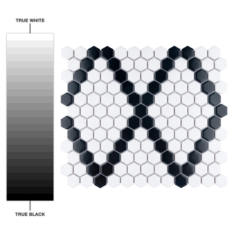 Metro Hex Matte White and Black Diamond Porcelain Mosaic Tile