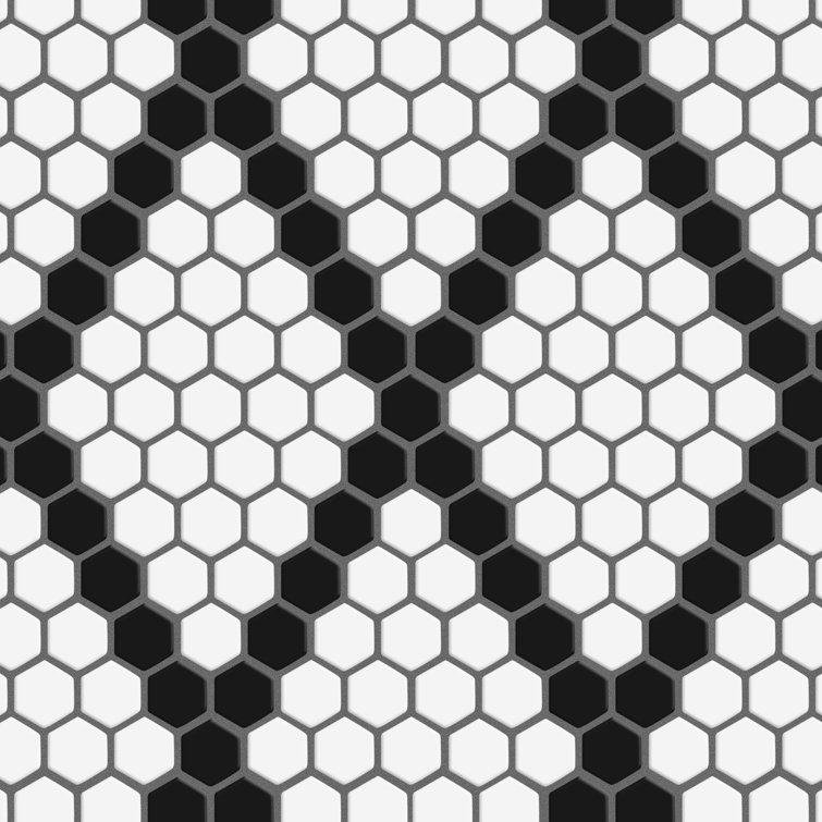 Metro Hex Matte White and Black Diamond Porcelain Mosaic Tile