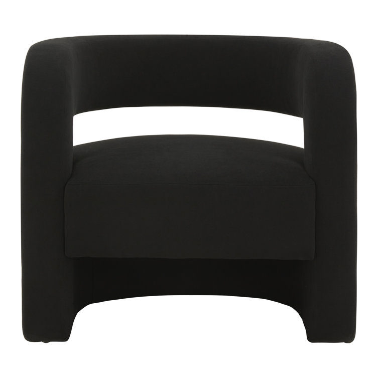 Modern Barrel Black Wood Accent Chair with Cushioned Seat