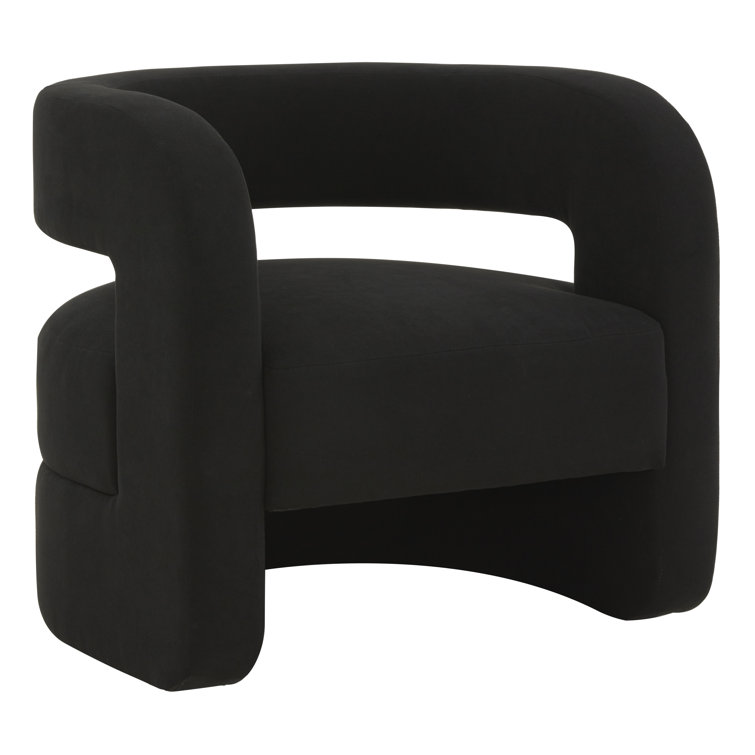 Modern Barrel Black Wood Accent Chair with Cushioned Seat
