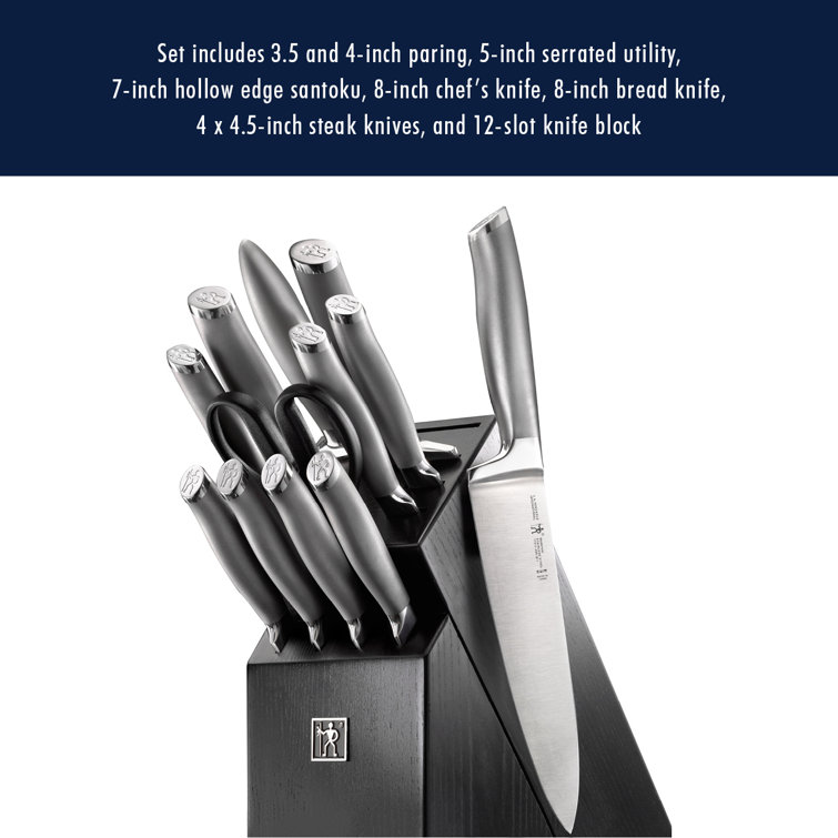 HENCKELS Modernist 13-Piece Knife Set with Block, Chef Knife, Paring Knife, Steak Knife, Black, Stainless Steel