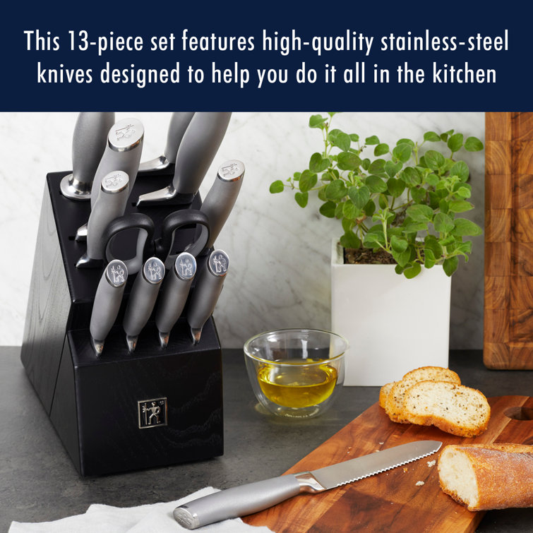 HENCKELS Modernist 13-Piece Knife Set with Block, Chef Knife, Paring Knife, Steak Knife, Black, Stainless Steel