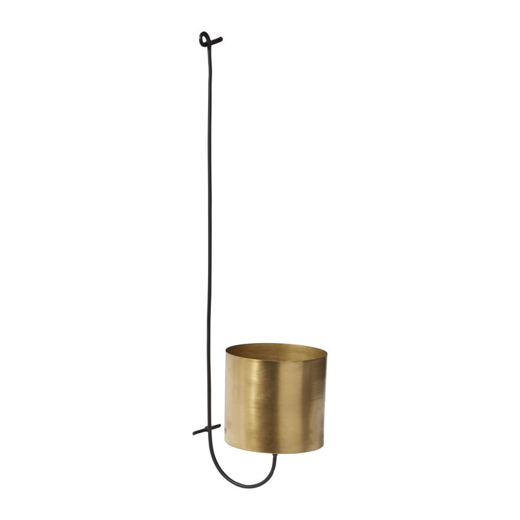 Large Brass and Black Metal Hanging Planter