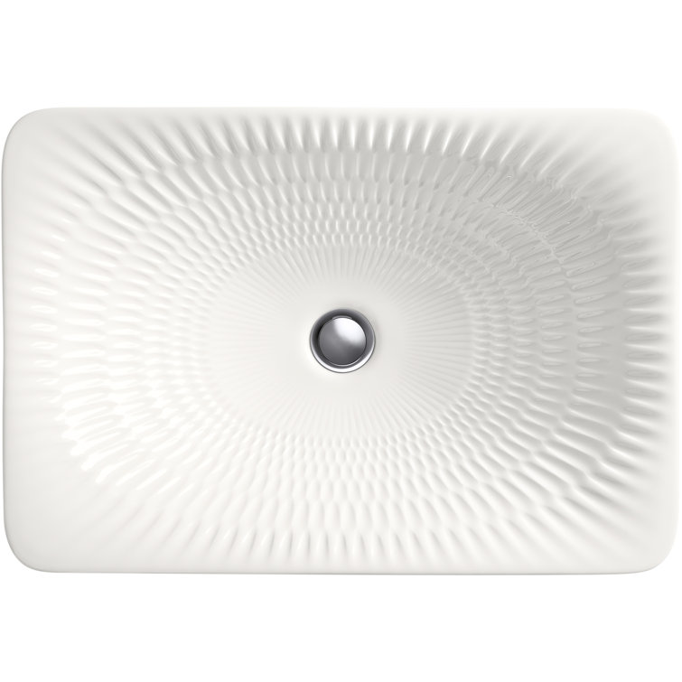 Translucent White Rectangular Ceramic Vessel Sink with Carved Texture