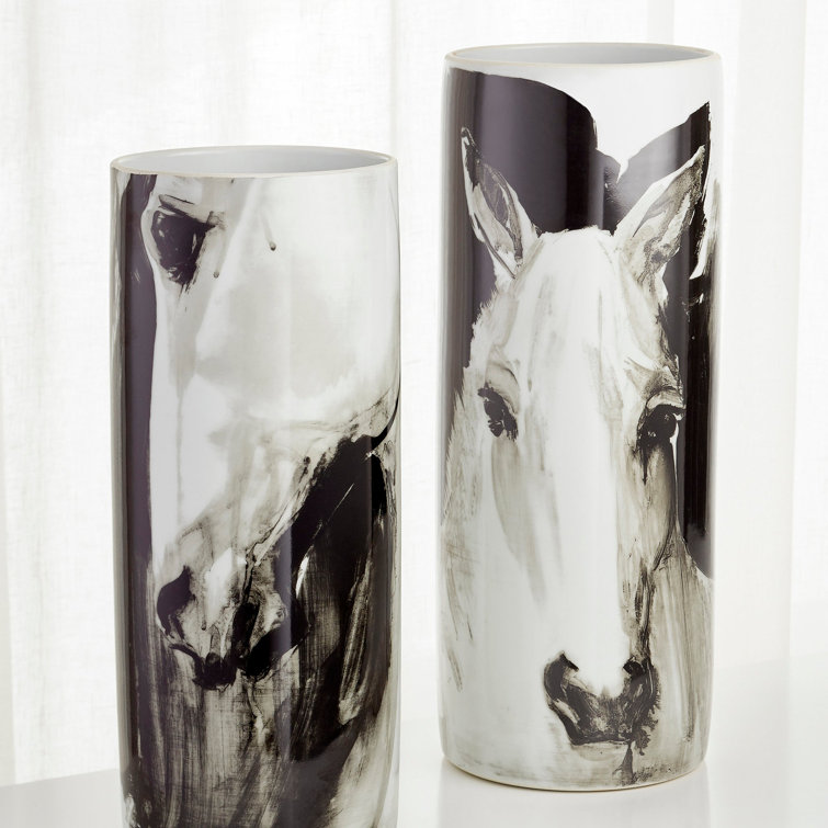 Black and White Ceramic Horse Portrait Table Vase