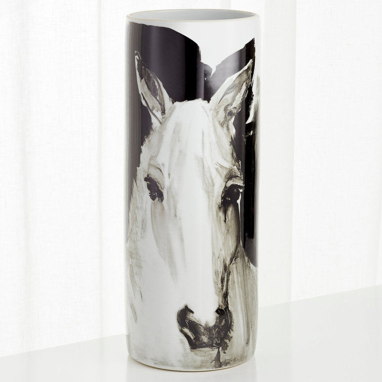 Black and White Ceramic Horse Portrait Table Vase
