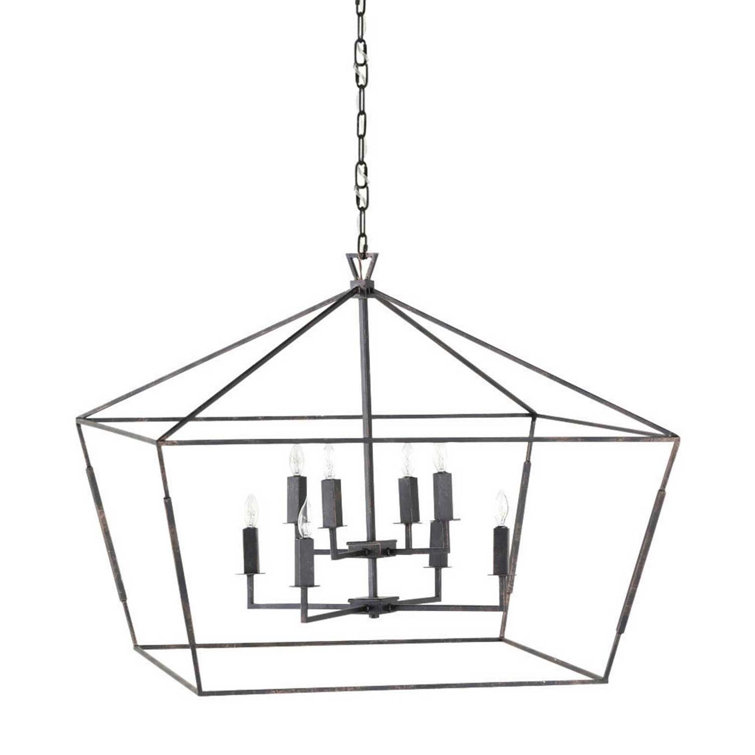 Elegant Antique Bronze 8-Candle Tetrahedron Chandelier