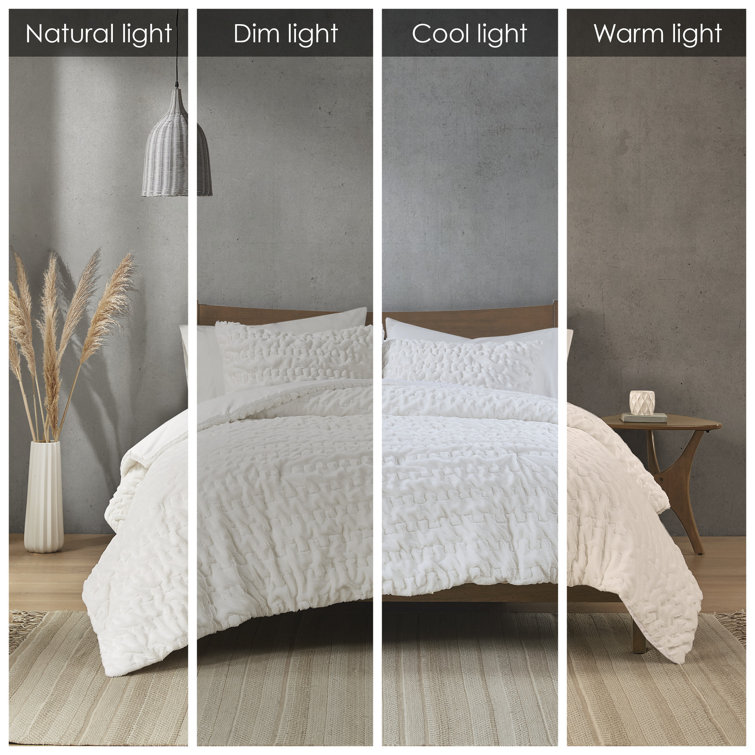 Gray King Ruched Faux Fur Down Alternative Comforter Set