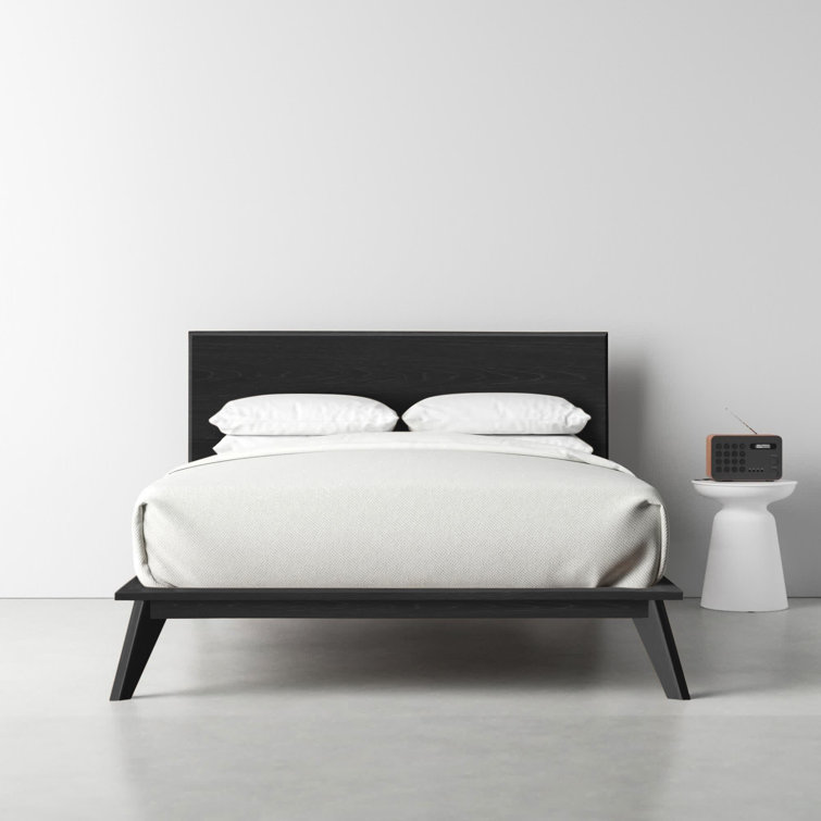 Black Oak Queen Platform Bed with Headboard and Drawer