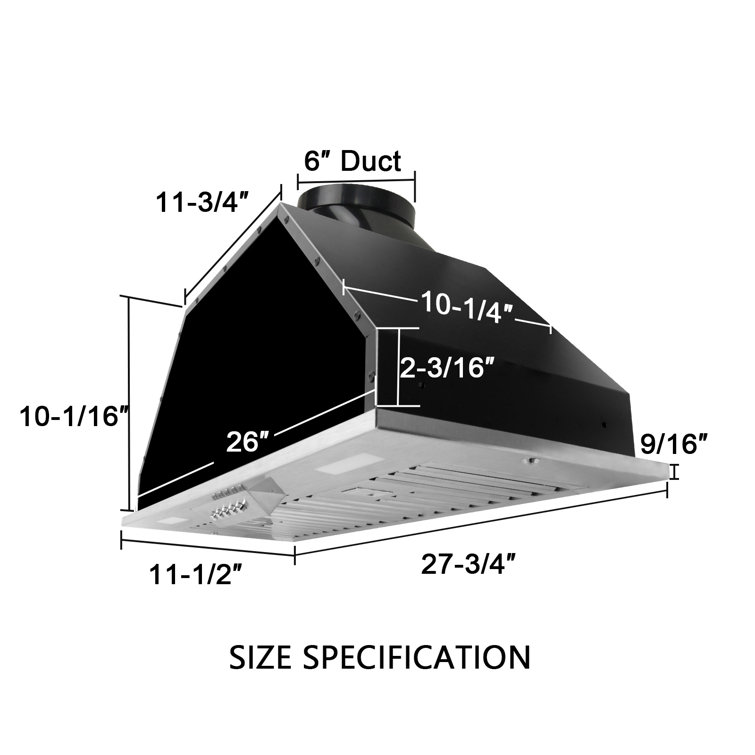 30 Inch Stainless Steel Range Hood Insert with Charcoal Filters and LED Lights