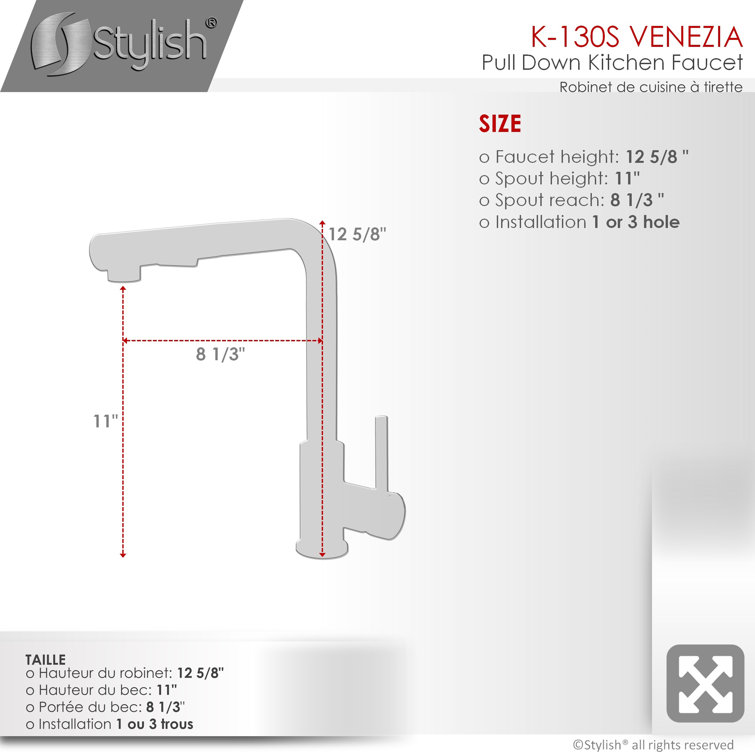 Stainless Steel Single Handle Pull Down Kitchen Faucet with Soap Dispenser