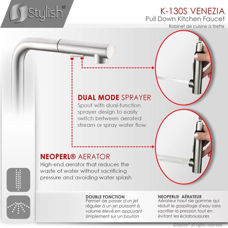 Stainless Steel Single Handle Pull Down Kitchen Faucet with Soap Dispenser