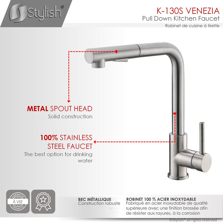 Stainless Steel Single Handle Pull Down Kitchen Faucet with Soap Dispenser