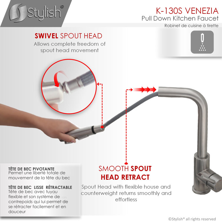 Stainless Steel Single Handle Pull Down Kitchen Faucet with Soap Dispenser