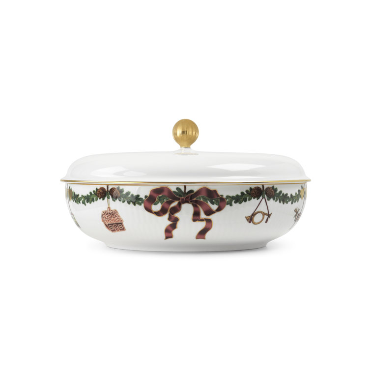 Star Fluted Christmas Ceramic Bowl with Lid
