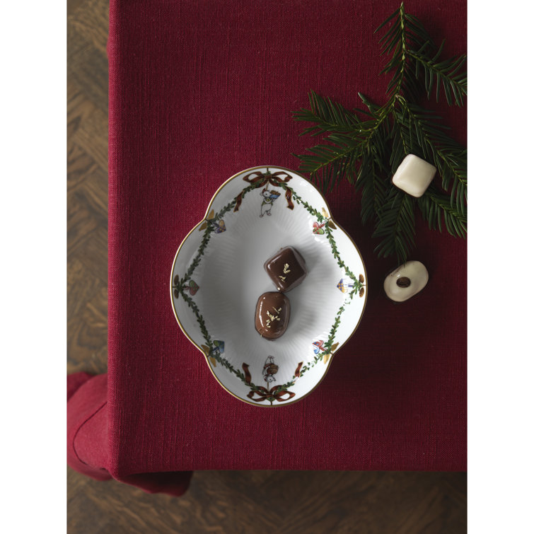 Hand-Painted Porcelain Christmas Dish with Star Fluted Design