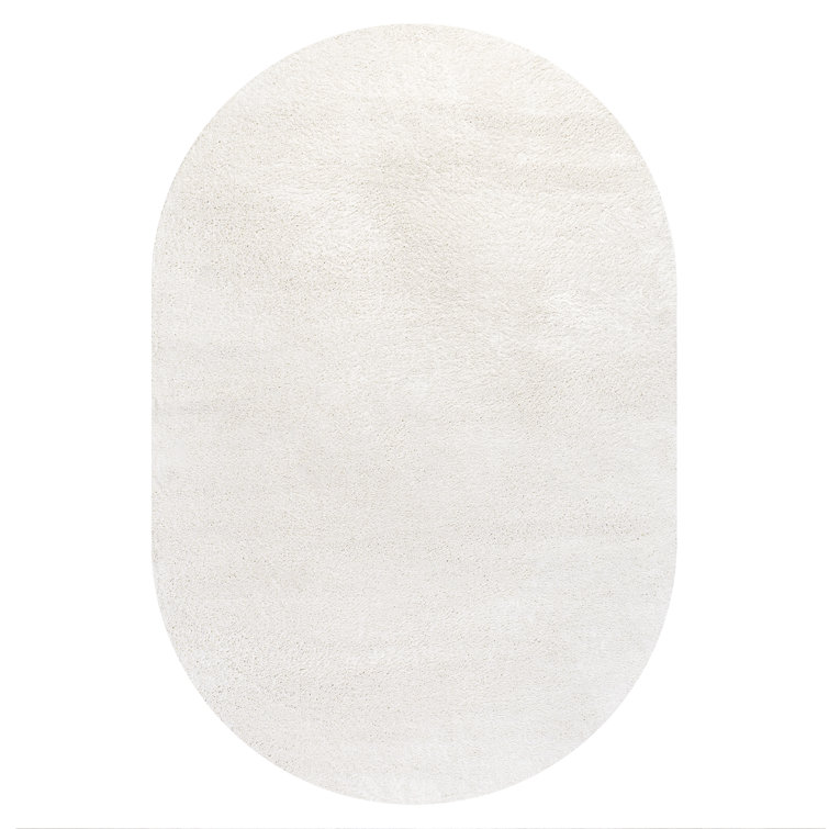 Cream Oval Machine Woven Stain-Resistant Polypropylene Area Rug