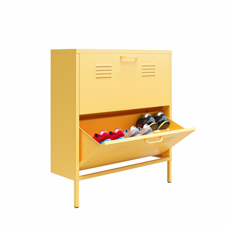 Yellow Metal 2-Door Locker Style Shoe Storage Cabinet