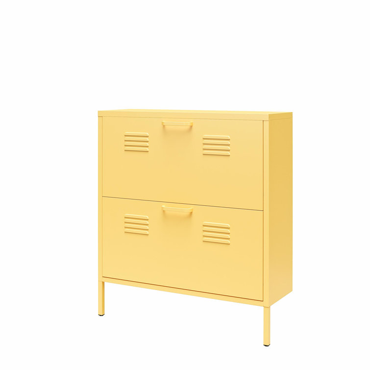 Yellow Metal 2-Door Locker Style Shoe Storage Cabinet