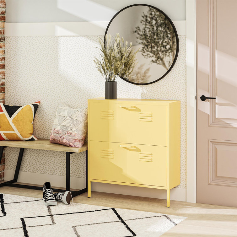 Yellow Metal 2-Door Locker Style Shoe Storage Cabinet