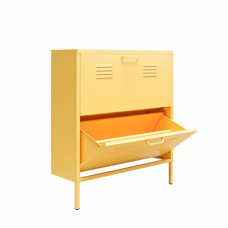 Yellow Metal 2-Door Locker Style Shoe Storage Cabinet