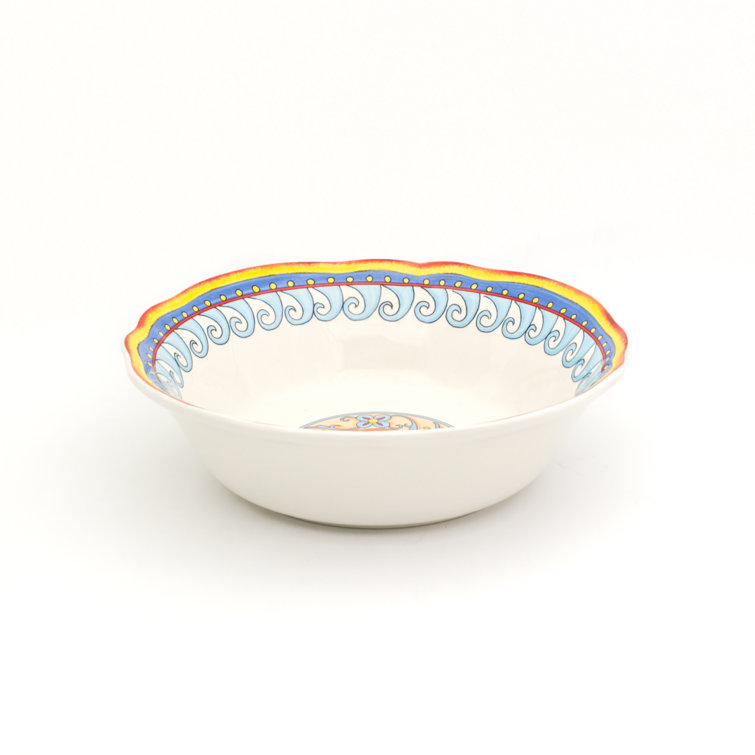 Renaissance-Inspired 10" Multicolor Ceramic Serving Bowl with Scalloped Edge