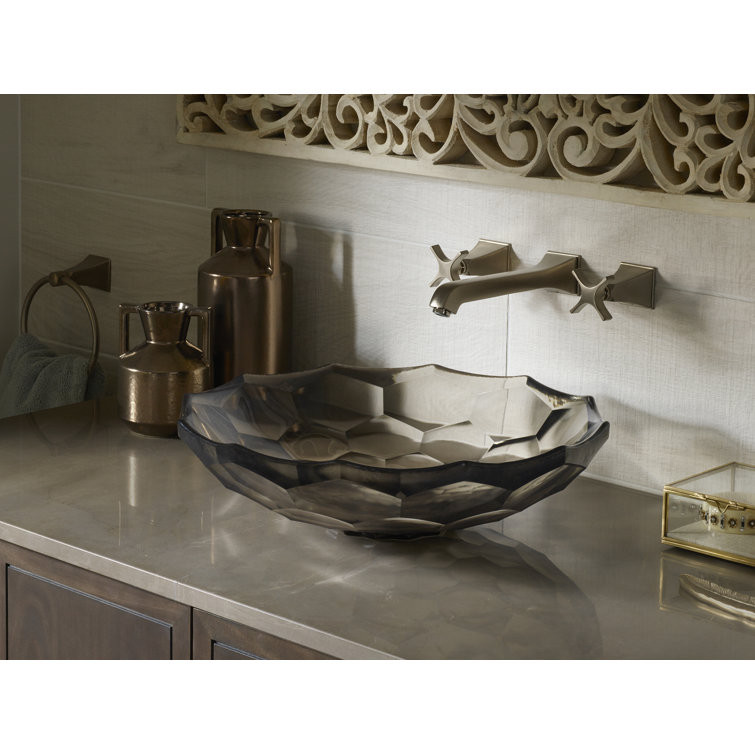 Briolette Faceted Glass Vessel Sink in Translucent Stone
