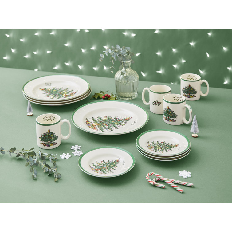 Christmas Tree 12-Piece Porcelain Dinnerware Set, Service for 4