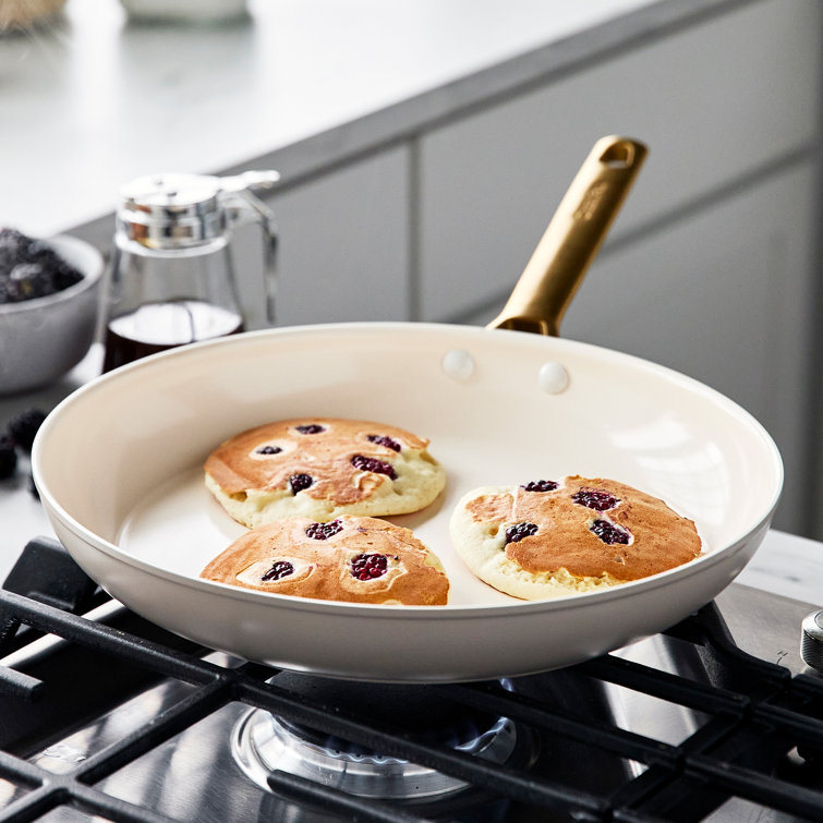 Taupe and Gold Aluminum Ceramic Nonstick Fry Pan Set, 8", 10", 12"