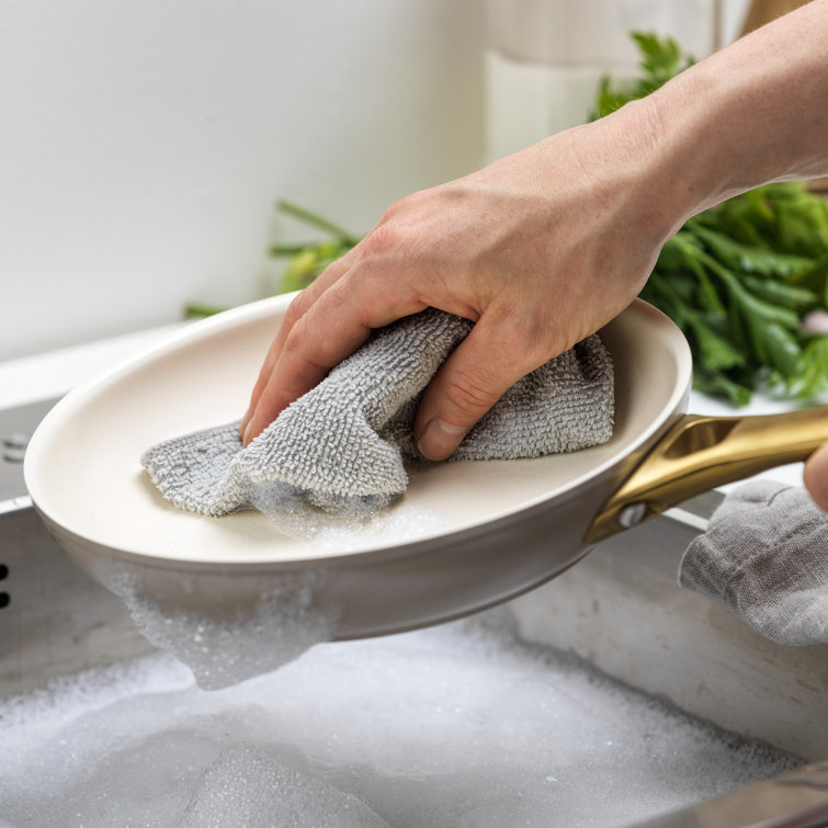 Taupe and Gold Aluminum Ceramic Nonstick Fry Pan Set, 8", 10", 12"