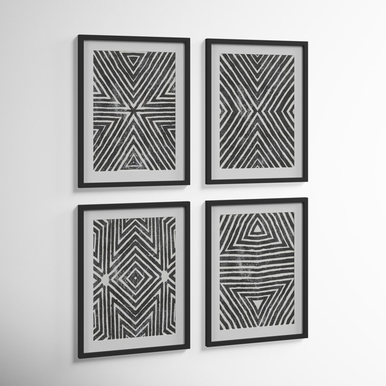Black and White Geometric Fir Wood Block Print Set