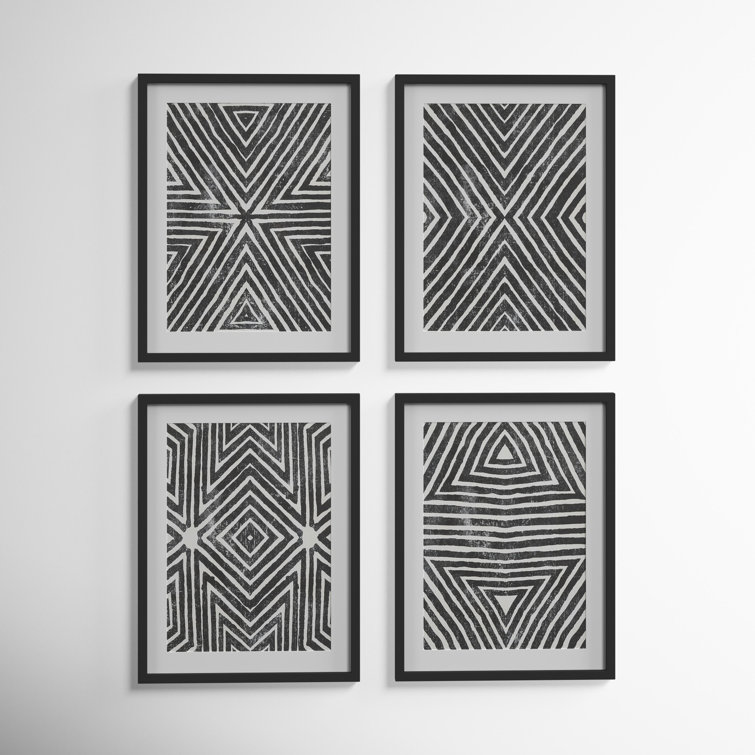 Black and White Geometric Fir Wood Block Print Set