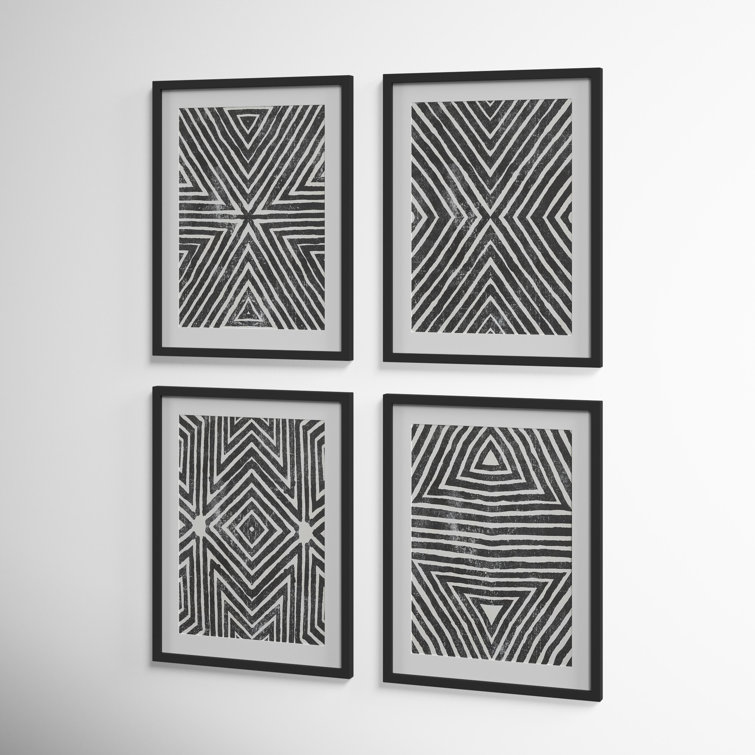 Black and White Geometric Fir Wood Block Print Set