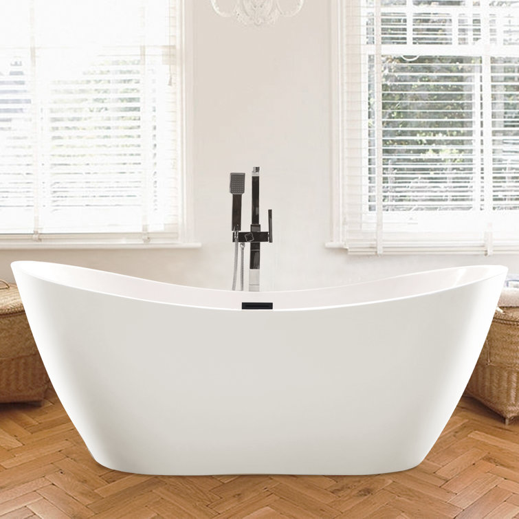 Ophelia 71'' White and Matte Black Acrylic Freestanding Bathtub