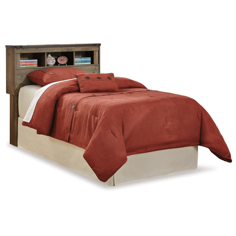 Trinell Twin Bookcase Headboard with Rustic Charm Storage, Warm Brown