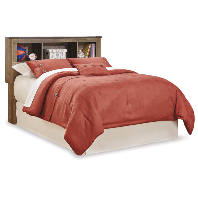 Brown Full Wood Bookcase Headboard with Storage