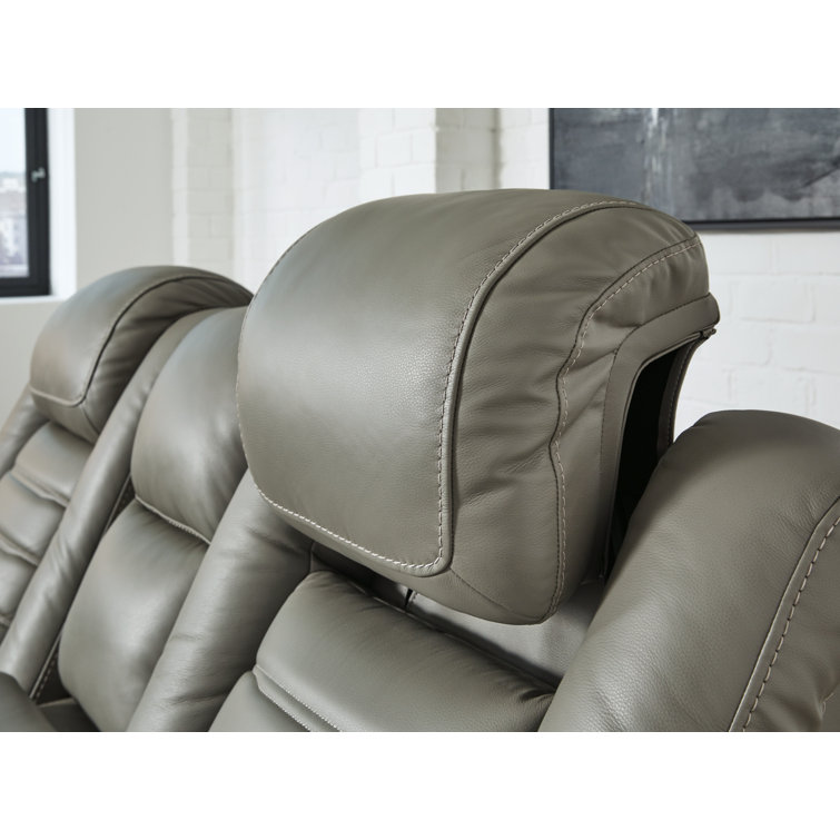 Contemporary Gray Faux Leather Power Reclining Loveseat with Storage