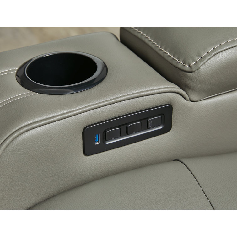 Contemporary Gray Faux Leather Power Reclining Loveseat with Storage