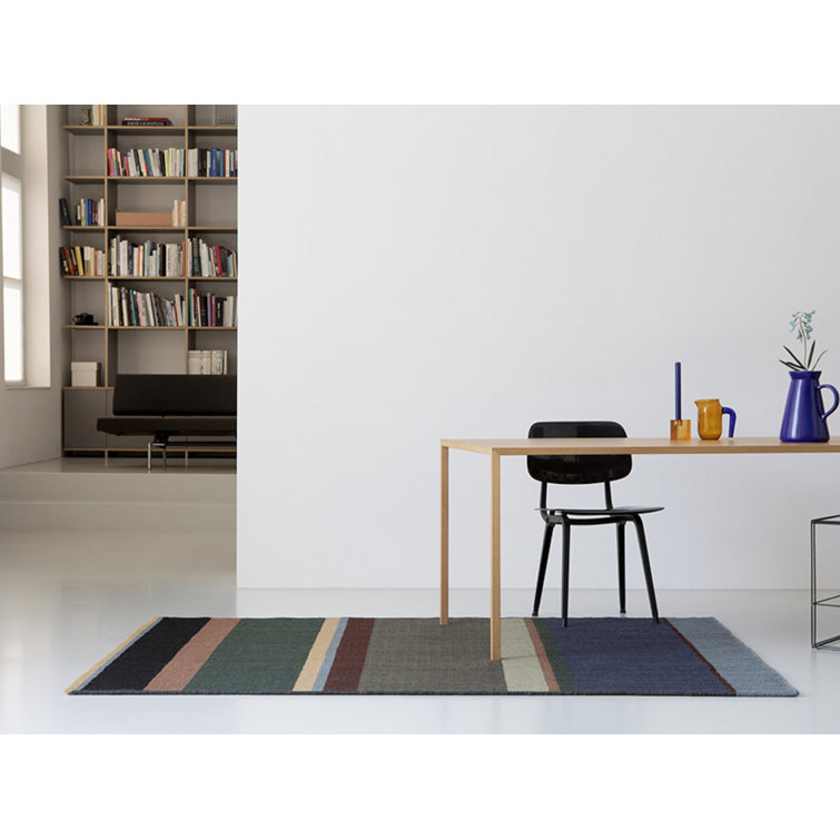 Handmade Blue and Gray Striped Wool Area Rug 4'6" x 6'6"