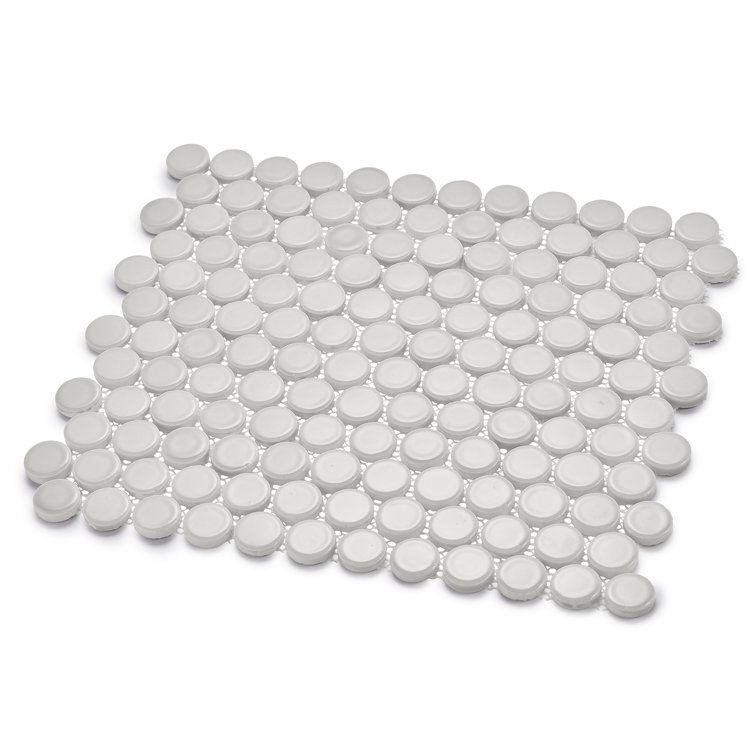 White 12.68" x 11.02" Recycled Glass Penny Mosaic Tile