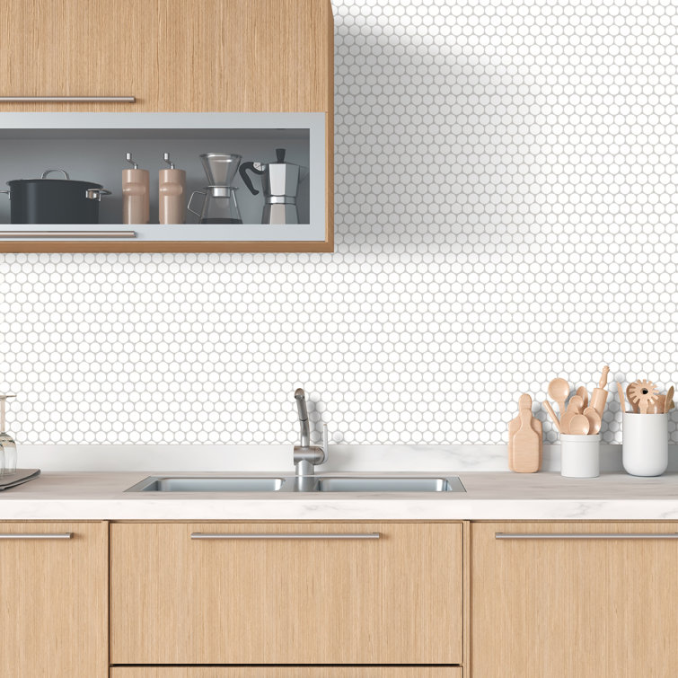 White 12.68" x 11.02" Recycled Glass Penny Mosaic Tile